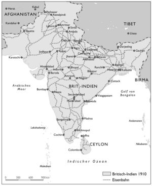 Railwaysystem in India around 1910
